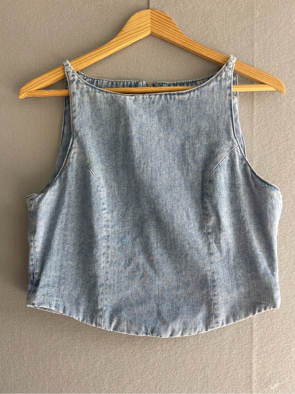 WAYF Women’s Small Light Wash Denim Crop Top Zip Back Sleeveless Tank